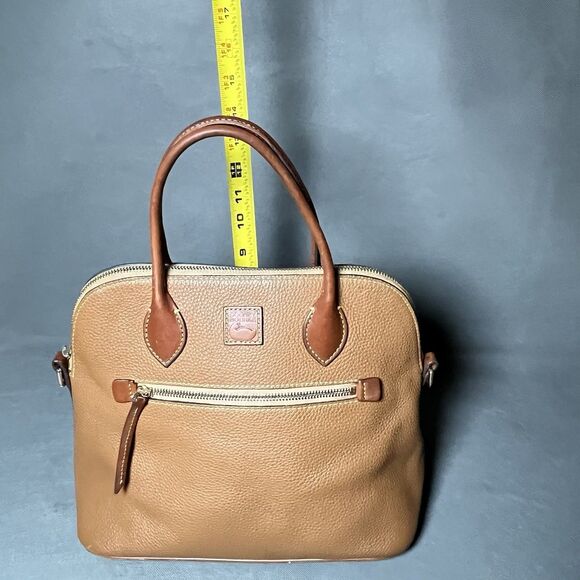 Dooney & Bourke Purse Florentine Tan Pebbled Leather Domed Satchel Front Zip - Picture 5 of 11